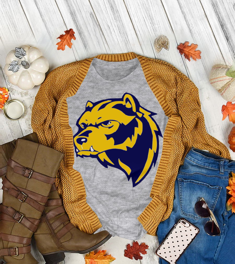 Wolverine Bear Head Icon in Blue and Yellow T-Shirt