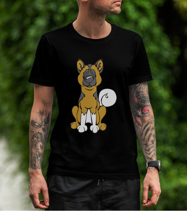 Akita Dog Black And White Cartoon T-Shirt
