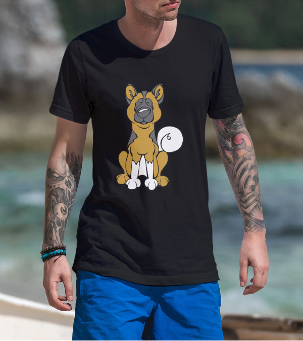 Akita Dog Black And White Cartoon T-Shirt