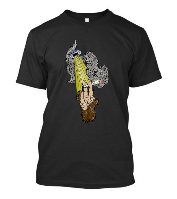 UFO Encounter With Sasquatch Smoking In Alien Light Beam T-Shirt
