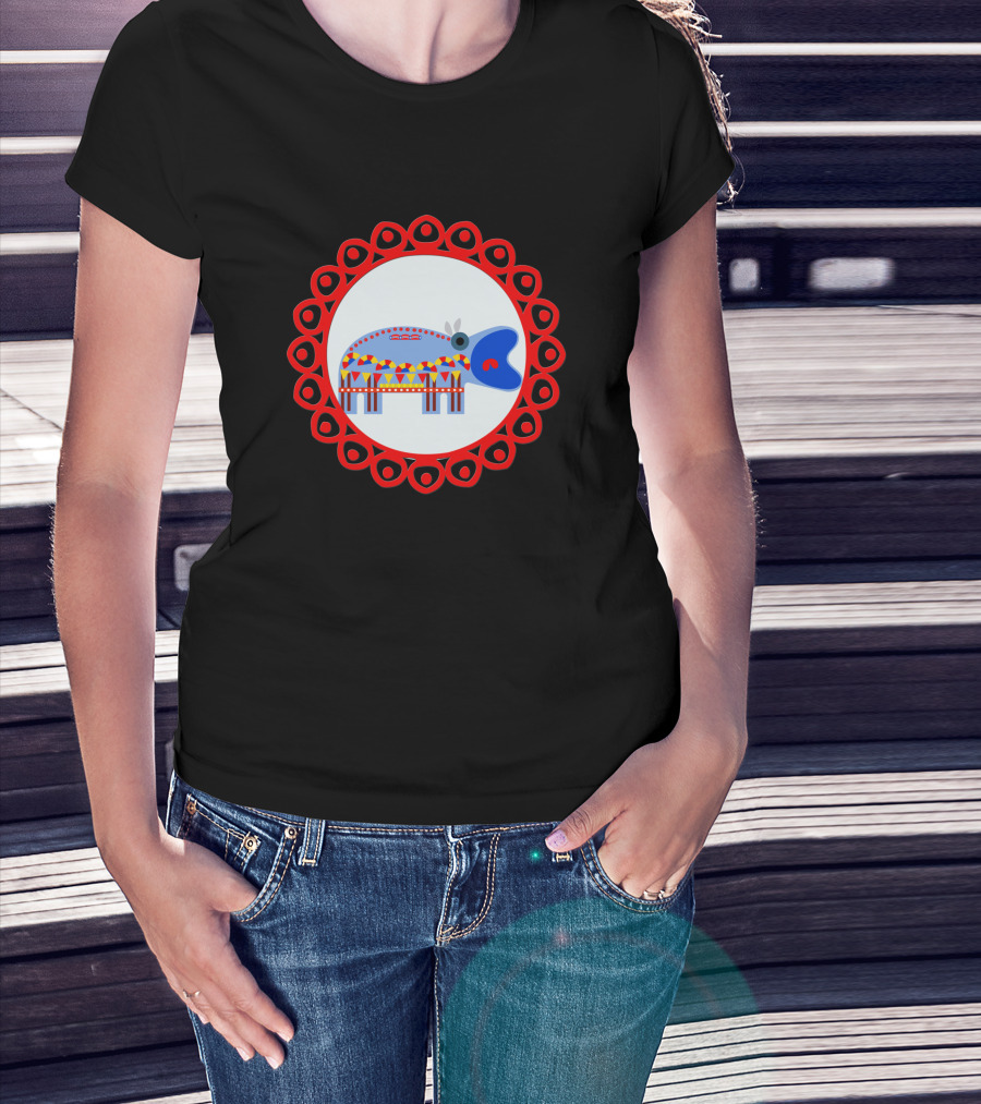 Ornate Hippo In Red Circular Frame Pattern 1408945 T-Shirt