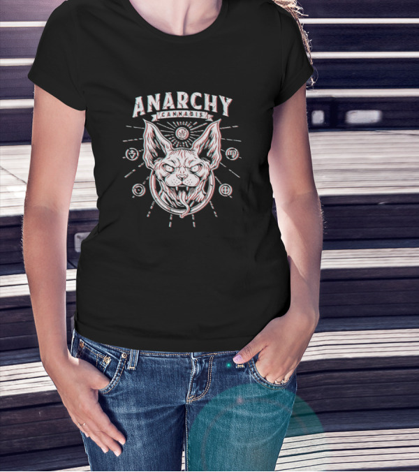 Anarchy Cannabis Sphynx Cat With Esoteric Symbols T-Shirt