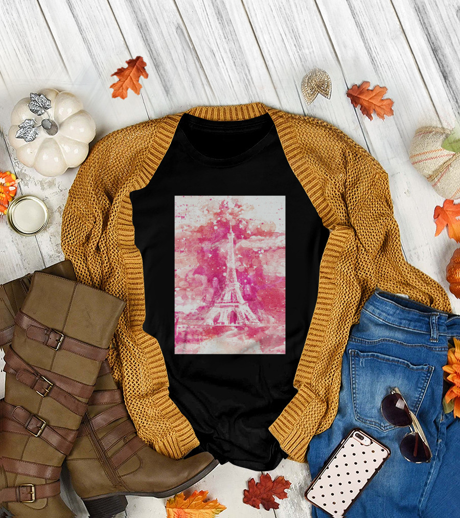 Artistic Xliv Eiffel Tower Paris 119278 Pink Splatter T-Shirt