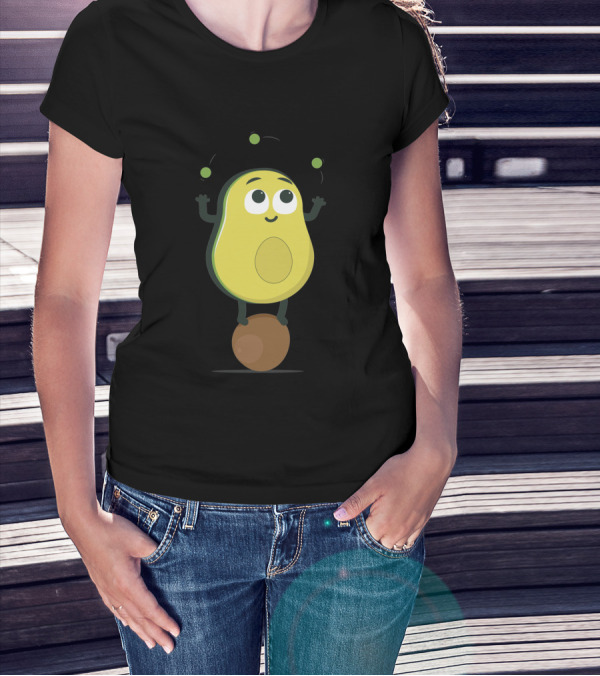 Avocado Juggler Balancing On Pit With Smiling Cartoon Expression T-Shirt