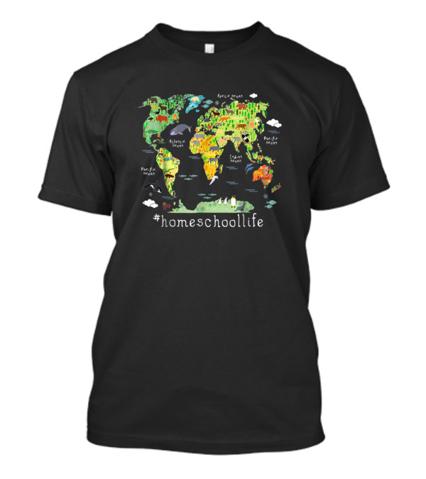Homeschoollife Back To School World Map Homeschool Geography T-Shirt