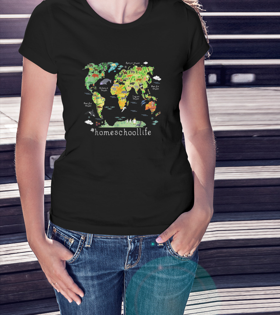 Homeschoollife Back To School World Map Homeschool Geography T-Shirt