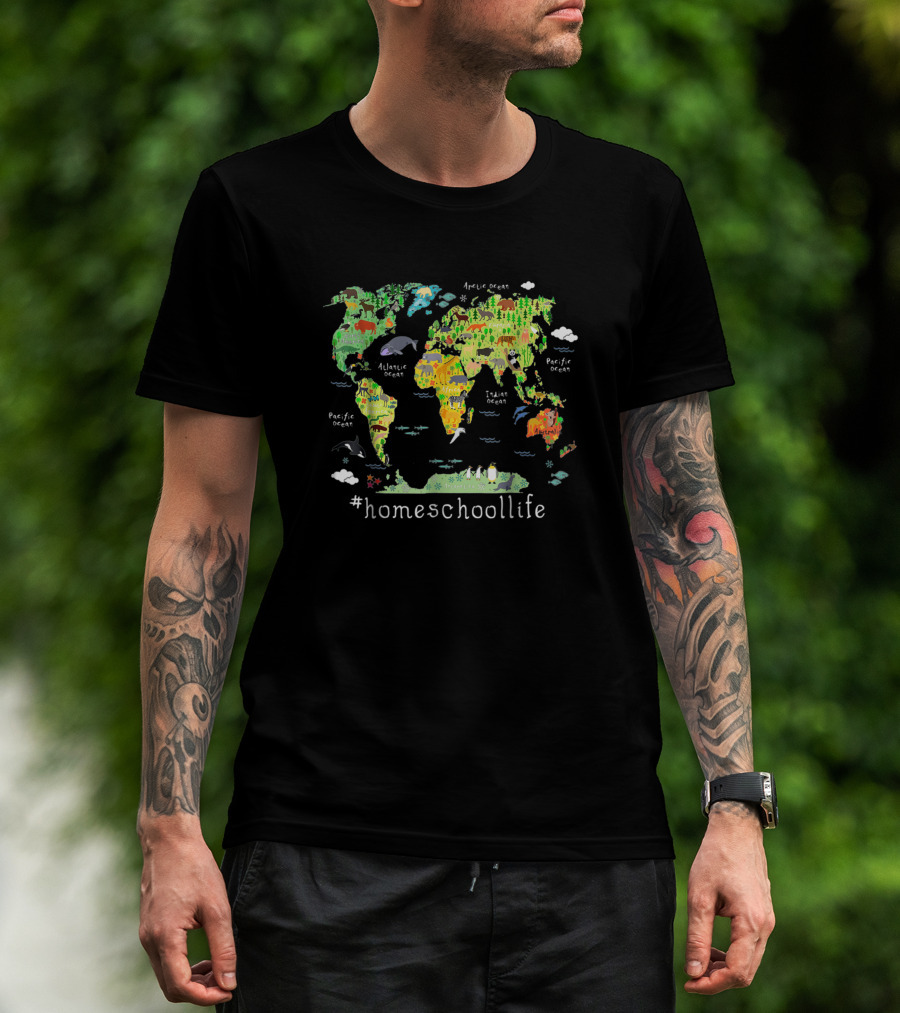 Homeschoollife Back To School World Map Homeschool Geography T-Shirt