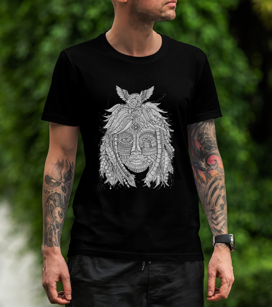 Back To The Roots 1041707 Intricate Nature Face With Animal Motif T-Shirt