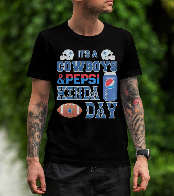 It's A Cowboys And Pepsi Kinda Day Football And Soda Can With Helmets T-Shirt