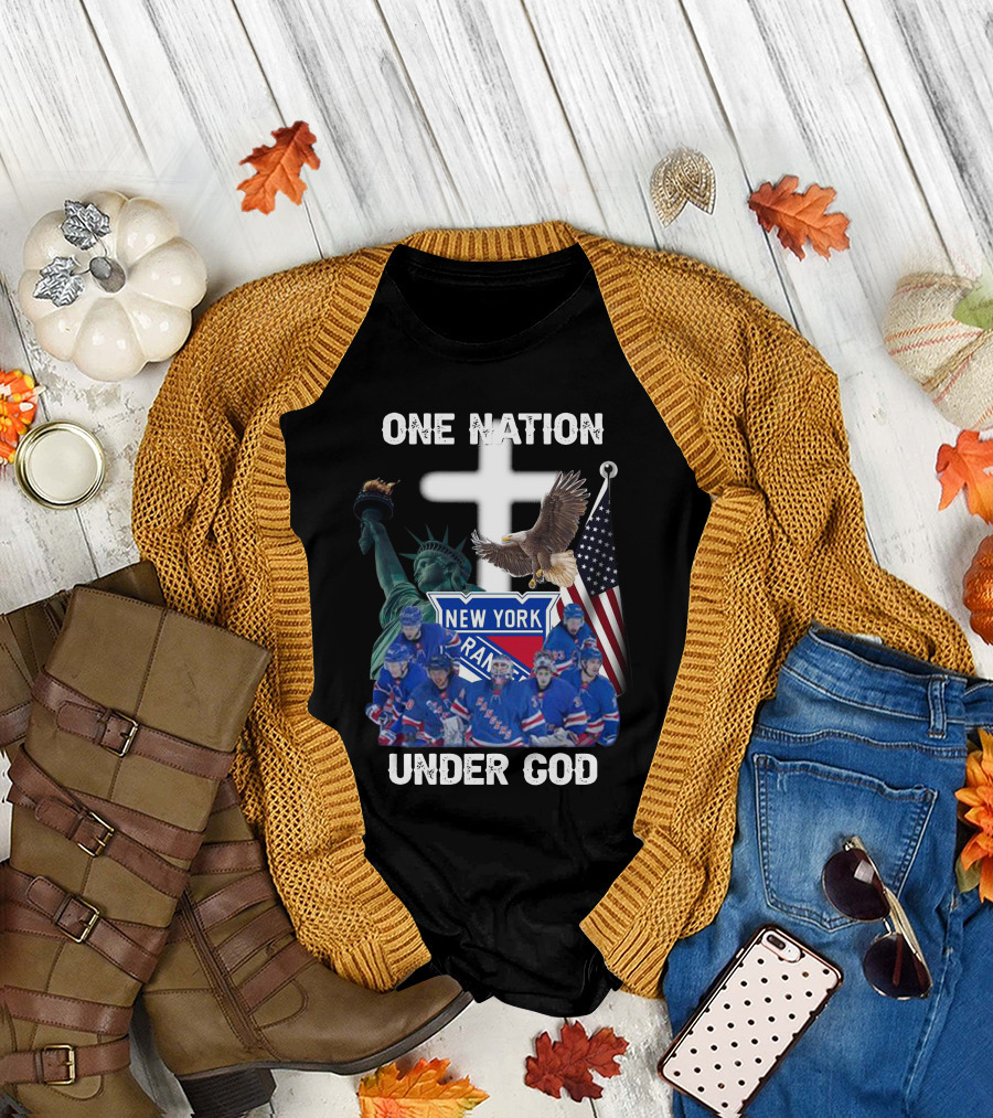 New York Rangers One Nation Under God Statue of Liberty Flag and Eagle T-Shirt