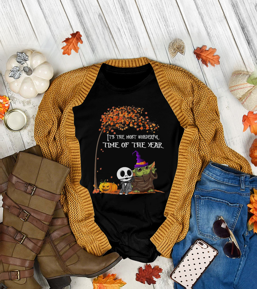 Baby Yoda Jack Skellington Halloween It's The Most Wonderful Time Of The Year T-Shirt