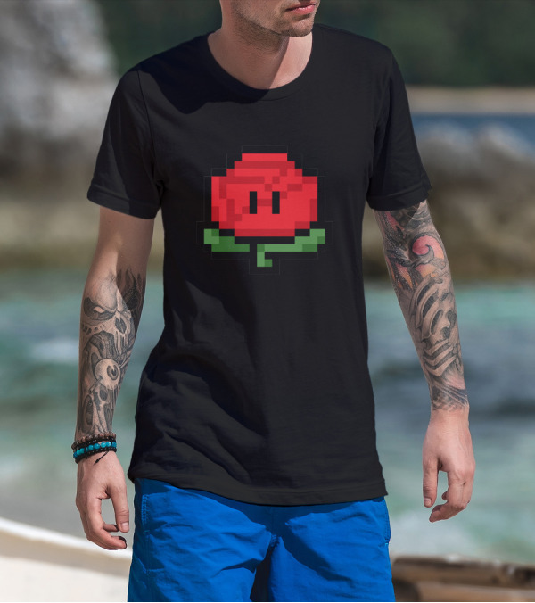 8-Bit Red Rose 1Up Power-Up T-Shirt