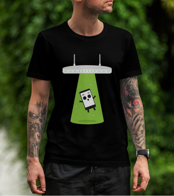 Abduction Wifi Alien Spaceship With Smartphone Character T-Shirt