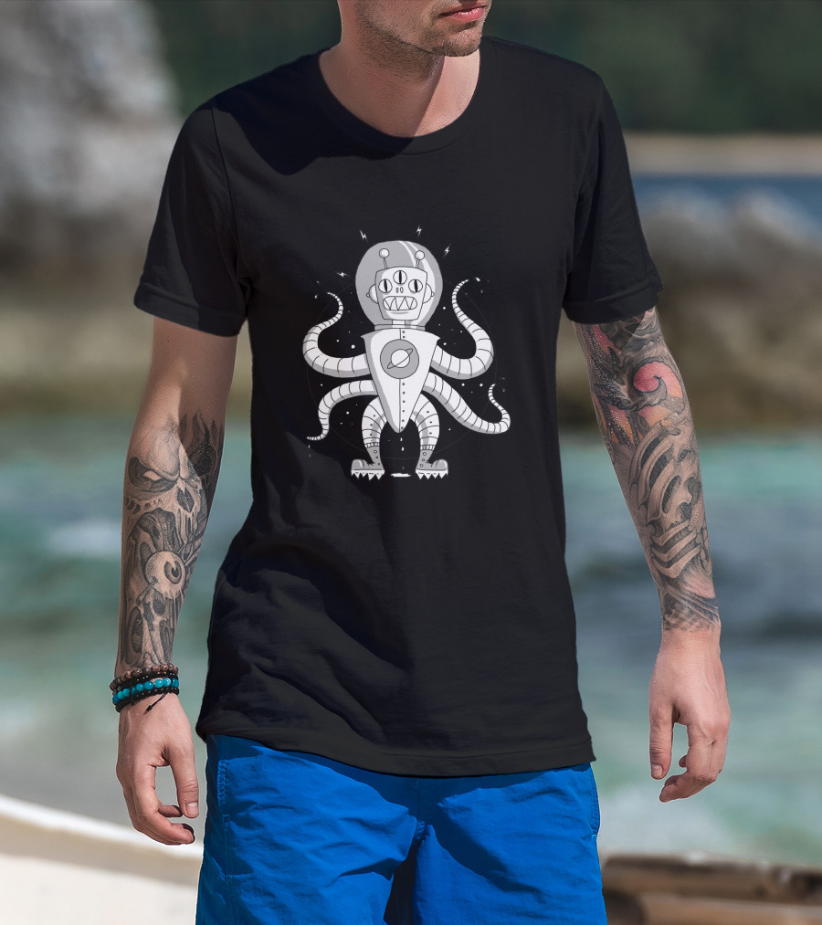 Alien Spaceman 853031 Six-Legged Robot With Saturn Helmet T-Shirt