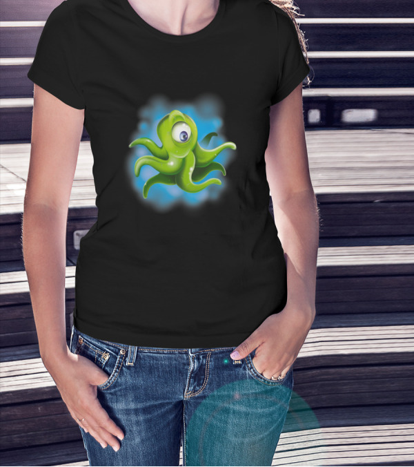 Squid Alien Cartoon Creature With One Eye T-Shirt