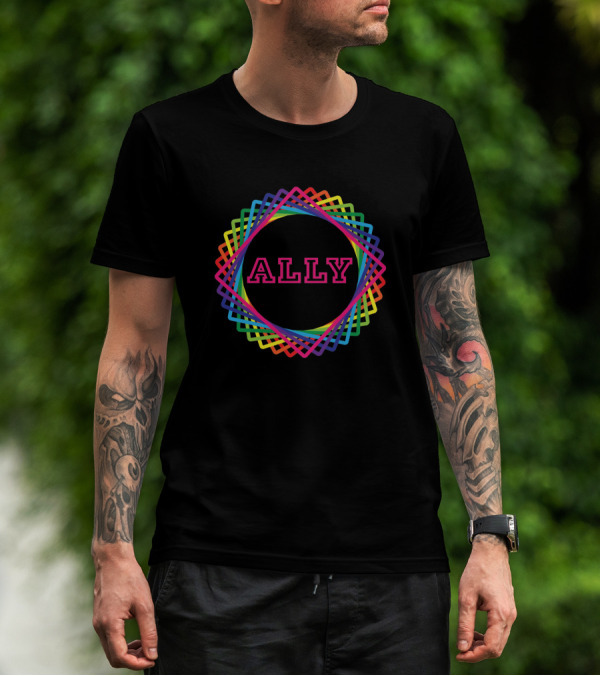 Ally Vibrant Rainbow Geometric Swirl T-Shirt