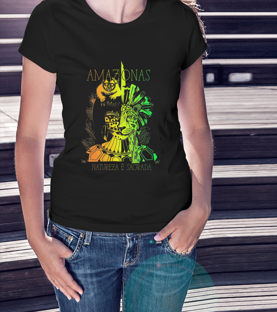 AMAZONAS Natureza É Sagrada 373731 Jaguar Lemur Jungle Spirit T-Shirt