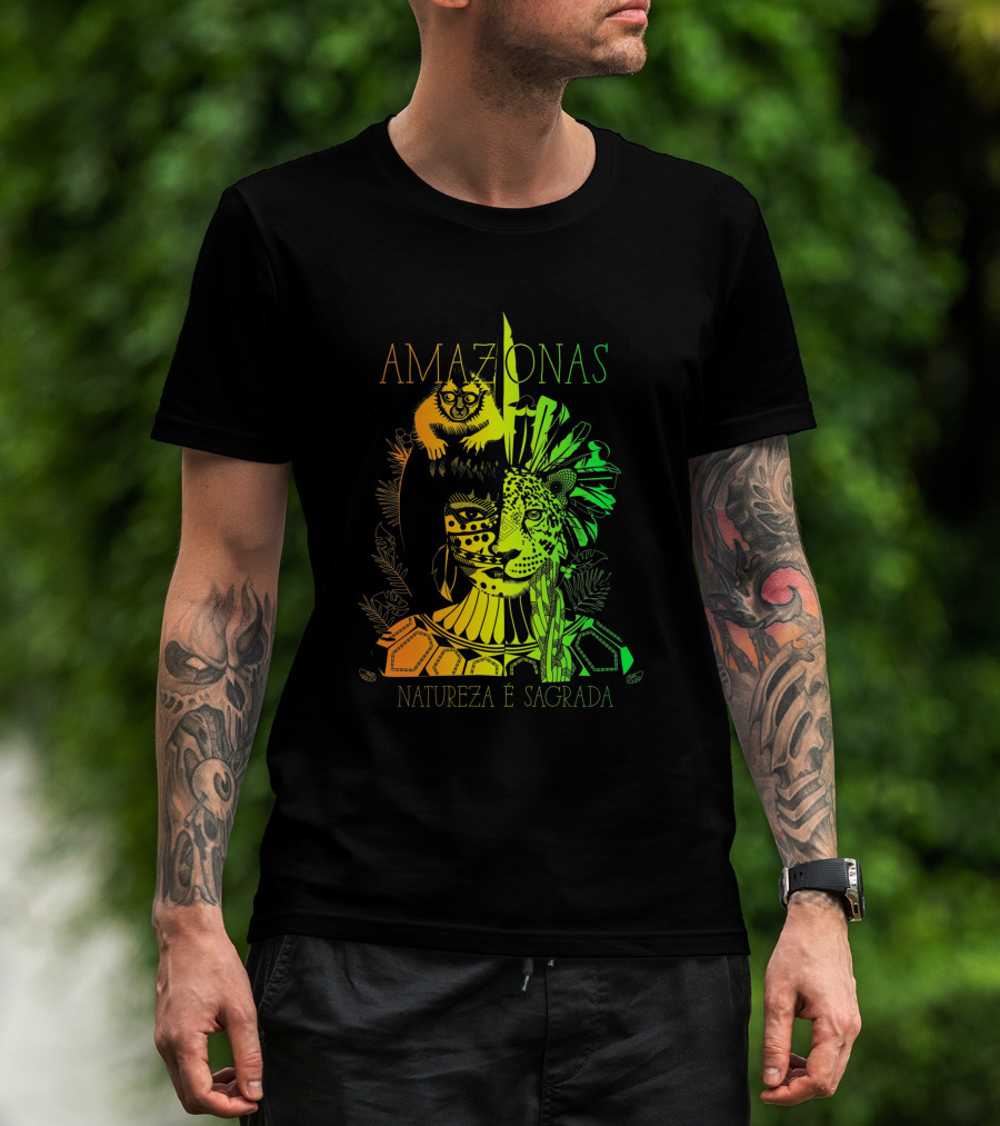 AMAZONAS Natureza É Sagrada 373731 Jaguar Lemur Jungle Spirit T-Shirt