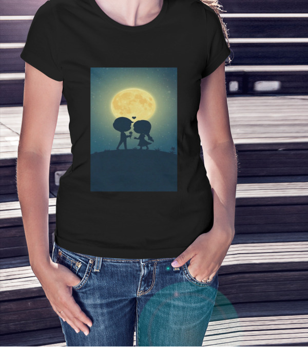 Anime 410328 Silhouette Couple Full Moon Romance T-Shirt