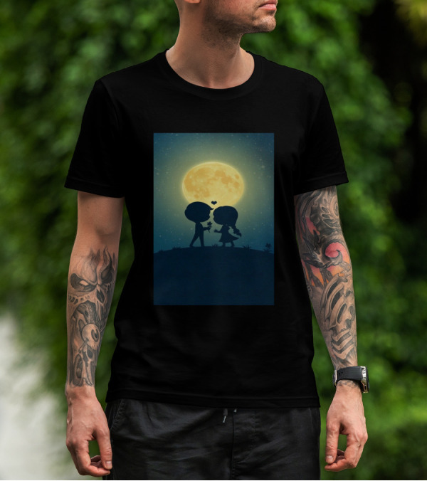 Anime 410328 Silhouette Couple Full Moon Romance T-Shirt