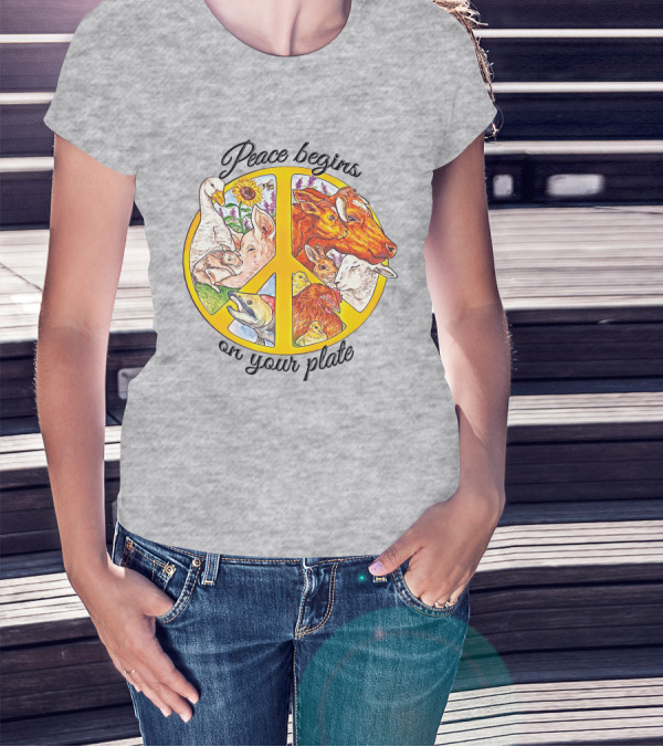 Peace Begins On Your Plate Animal Harmony Peace Sign T-Shirt