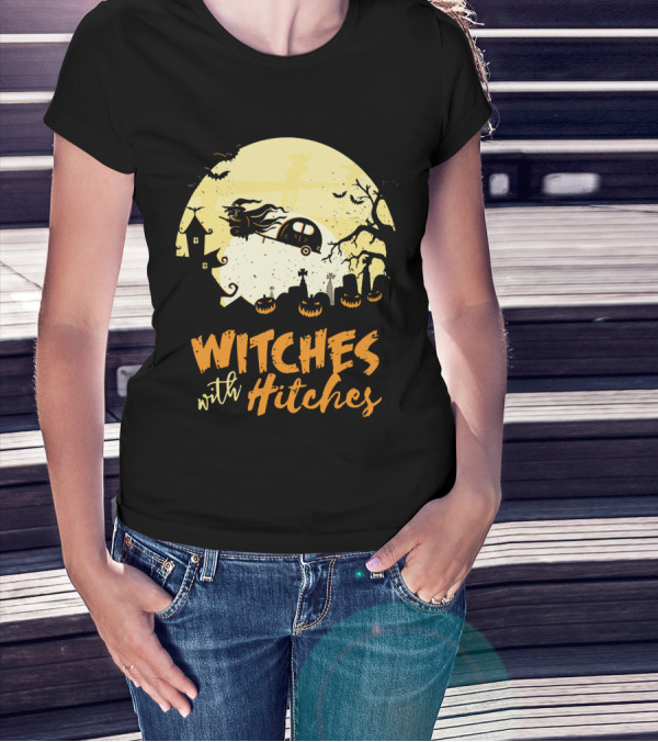 Witches With Hitches Moonlit Halloween Scene T-Shirt