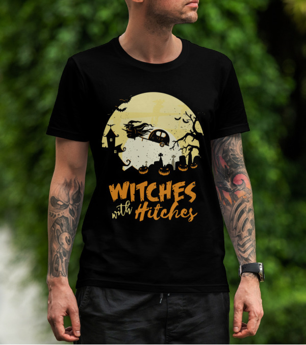 Witches With Hitches Moonlit Halloween Scene T-Shirt