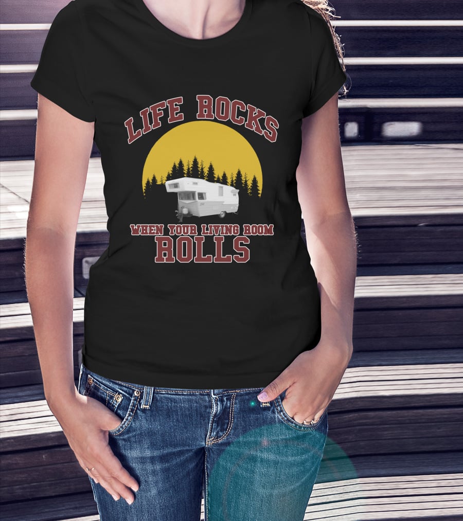 Life Rocks When Your Living Room Rolls Vintage Camper Retro Sunset T-Shirt