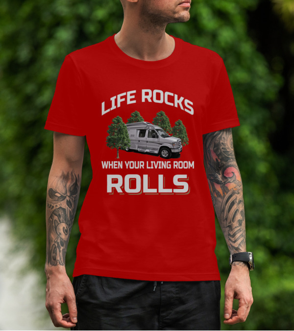 Life Rocks When Your Living Room Rolls Pleasureway Camper Van Trees T-Shirt