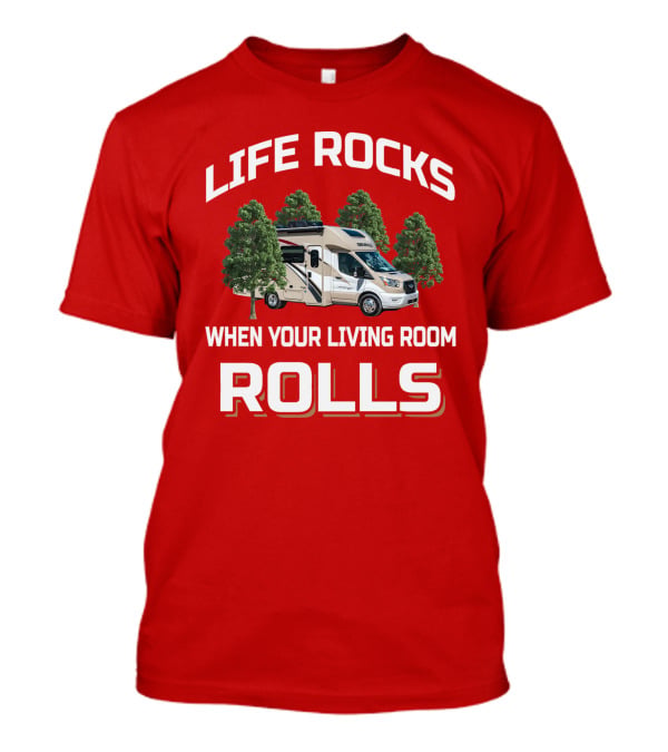 LIFE ROCKS WHEN YOUR LIVING ROOM ROLLS Gemini RV Camper Adventure T-Shirt