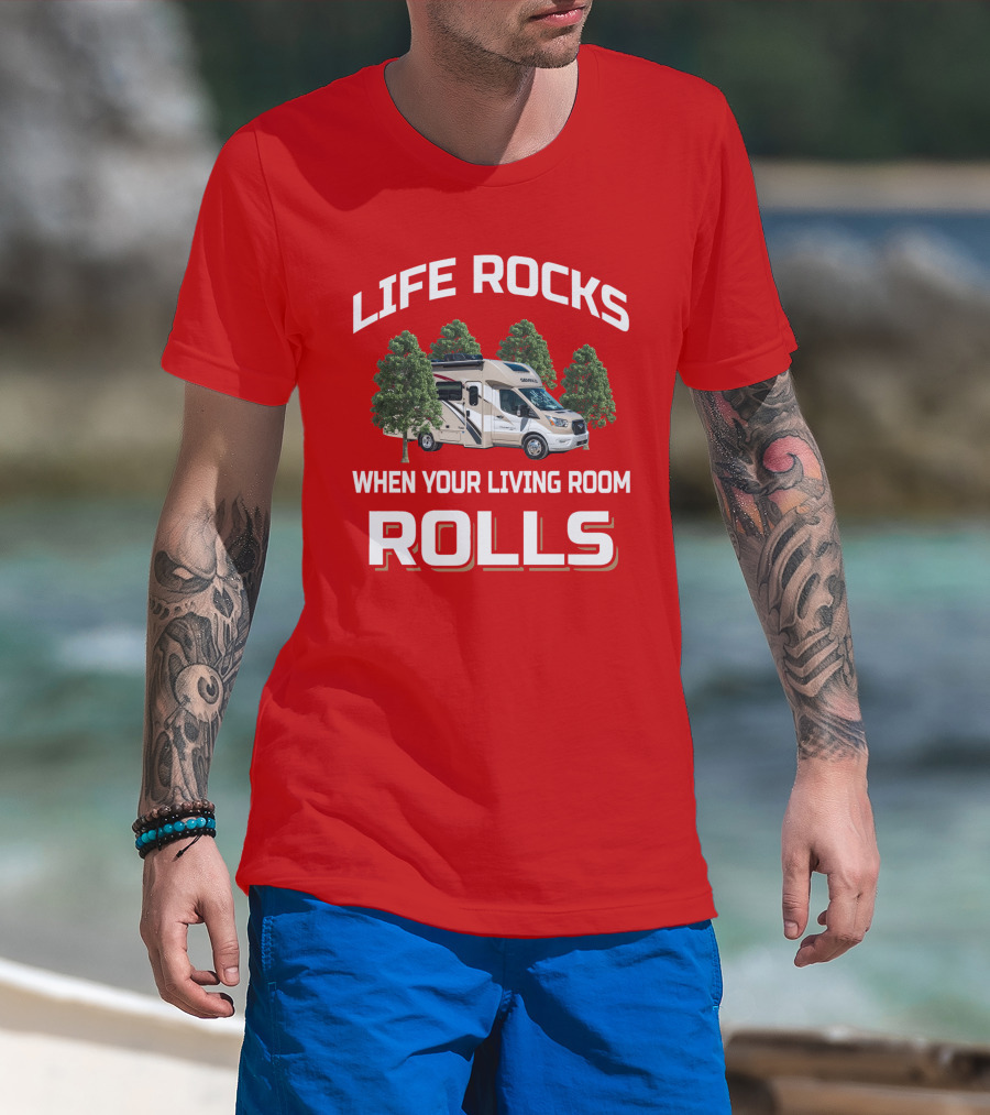 LIFE ROCKS WHEN YOUR LIVING ROOM ROLLS Gemini RV Camper Adventure T-Shirt