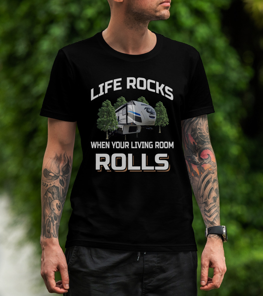 LIFE ROCKS WHEN YOUR LIVING ROOM ROLLS Cherokee Arctic Wolf T-Shirt