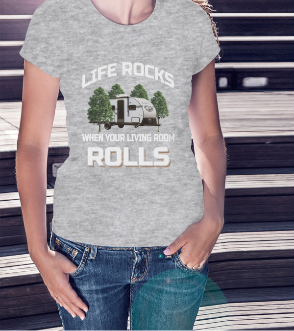 Life Rocks When Your Living Room Rolls Camper Wolf Pup Black Label T-Shirt