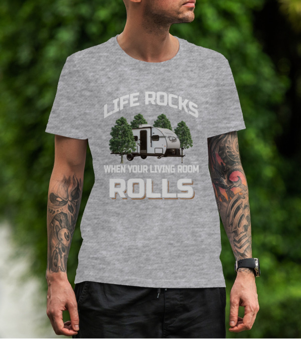 Life Rocks When Your Living Room Rolls Camper Wolf Pup Black Label T-Shirt