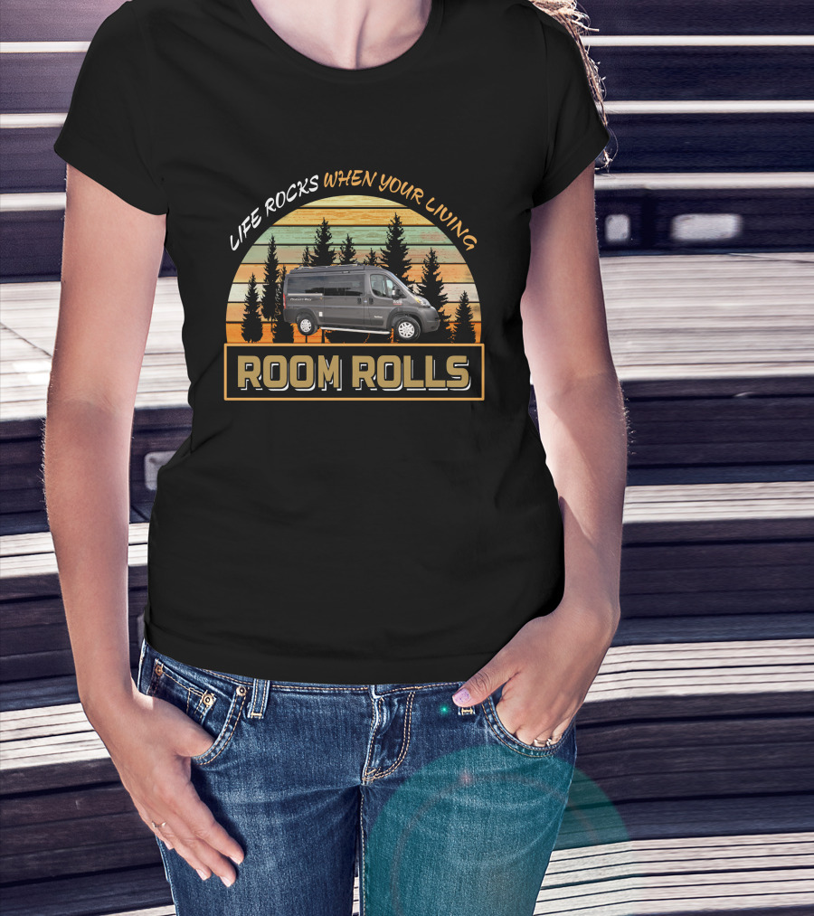 LIFE ROCKS WHEN YOUR LIVING ROOM ROLLS Pleasure Way Tofino Camper Van T-Shirt