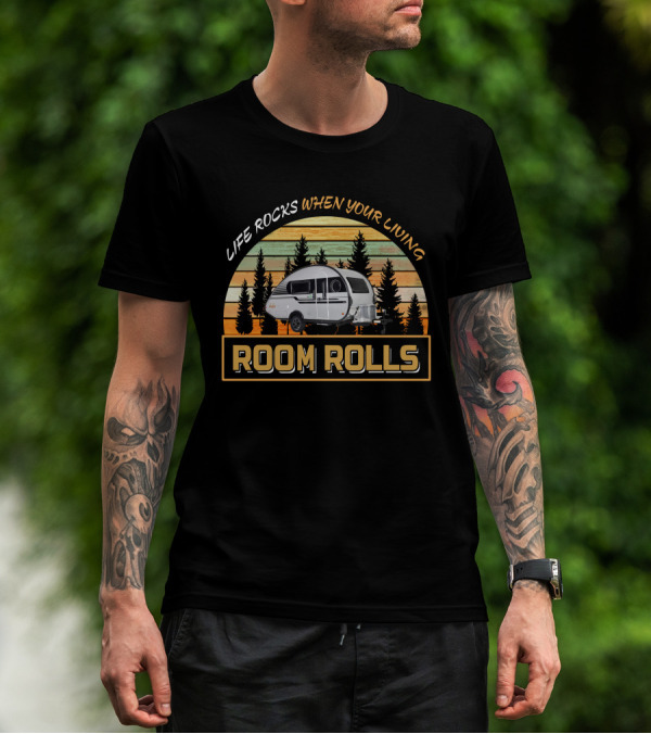 Life Rocks When Your Living Room Rolls NuCamp Tab 400 Camper Vintage Sunset Scene T-Shirt