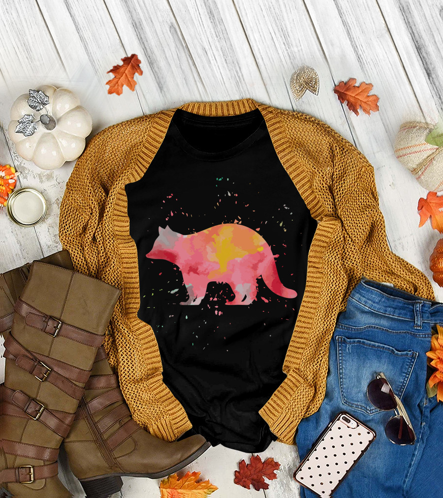Raccoon Vibrant Watercolor Silhouette Fashion T-Shirt