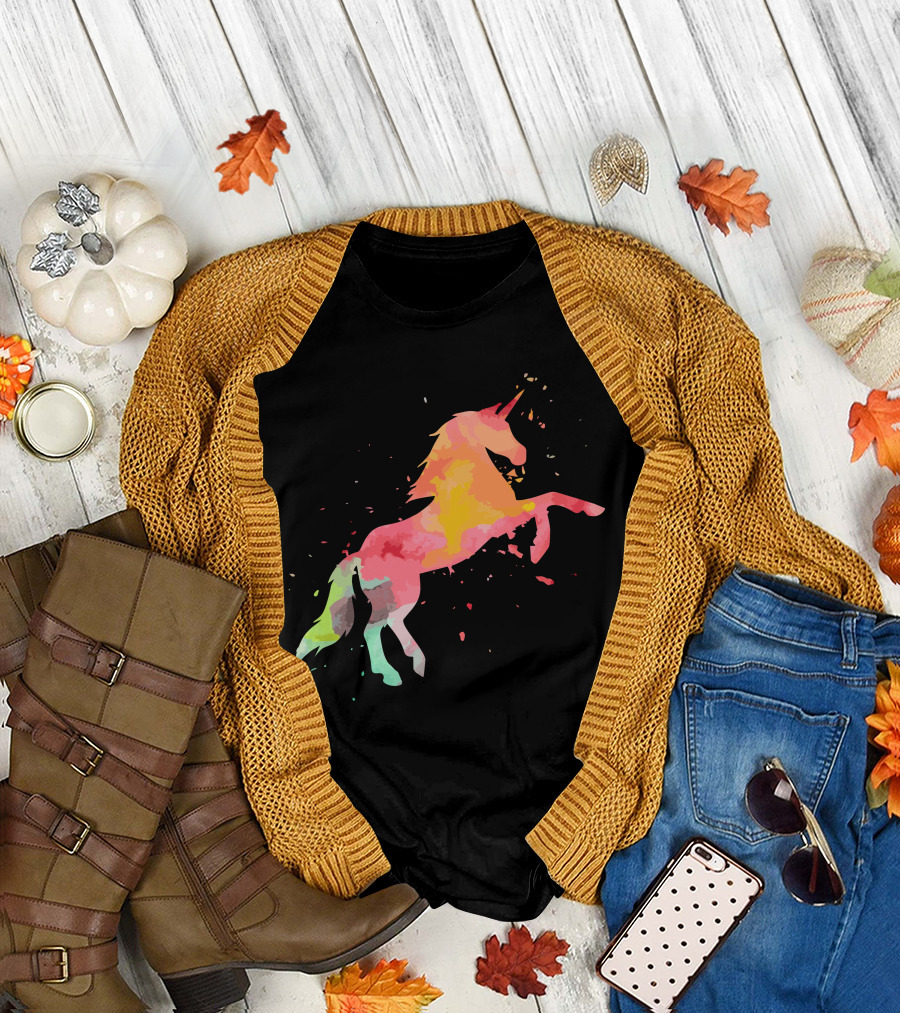 Unicorn Colorful Minimalist Fashion Vibrant Watercolor T-Shirt
