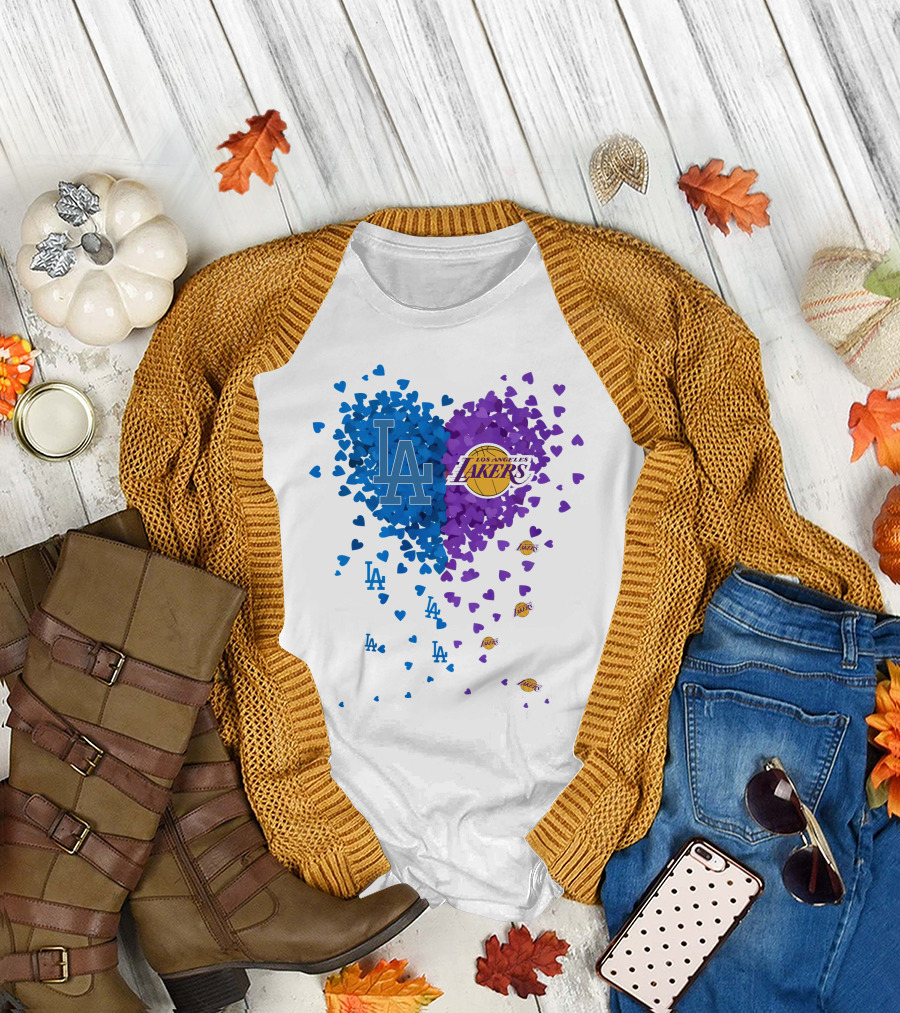 Los Angeles Lakers and LA Dodgers Heart T-Shirt