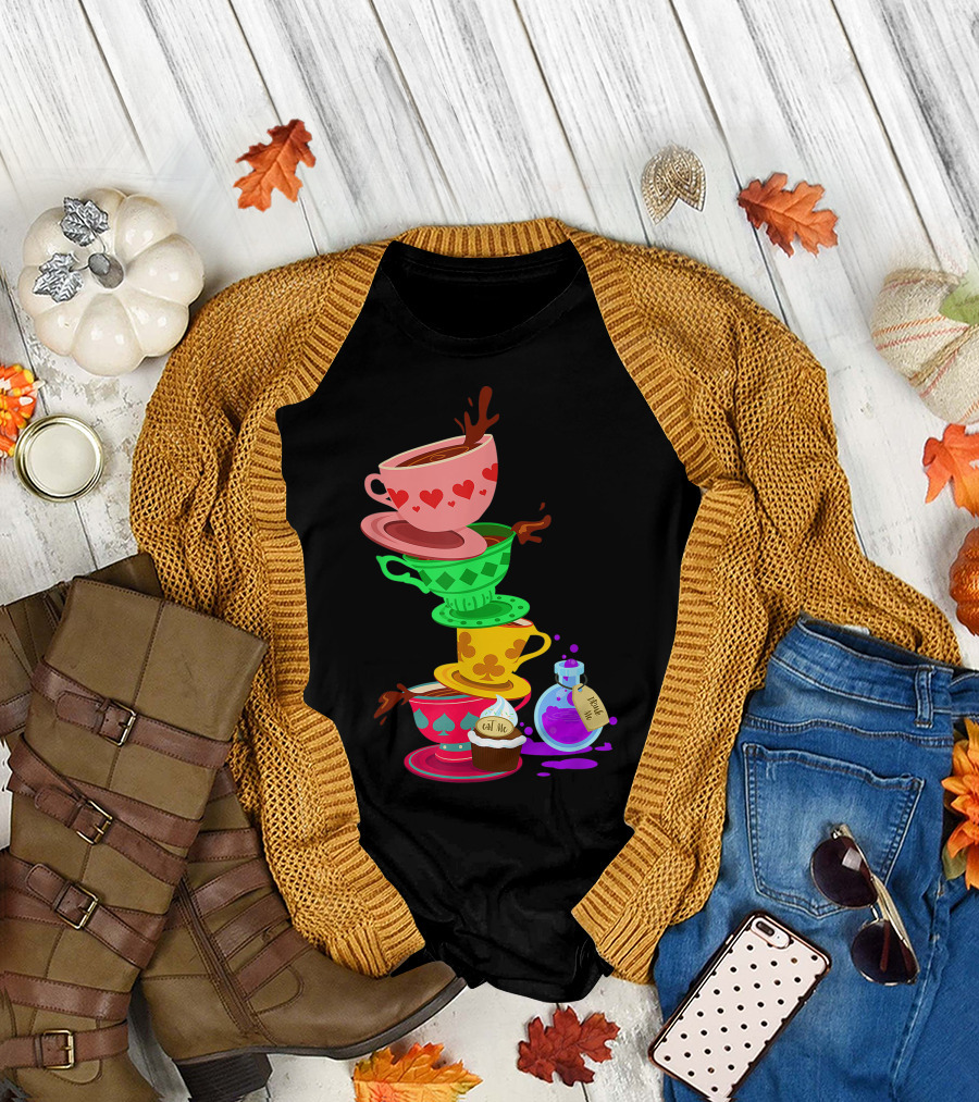 Tea Cups Alice Wonderland Tea Party Potion Card T-Shirt