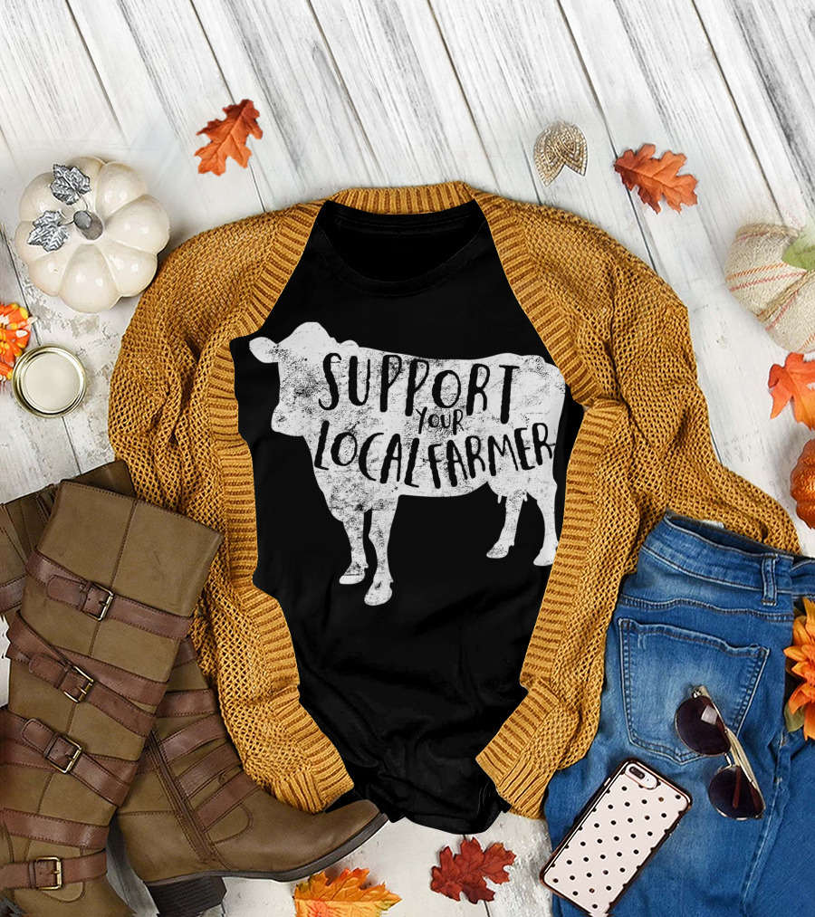 Support Your Local Farmer Distressed Cow T-Shirt