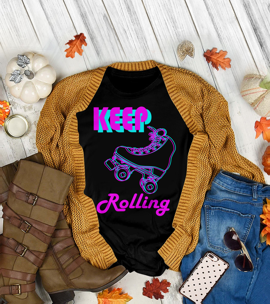 Keep Rolling Neon 80s Roller Skate T-Shirt