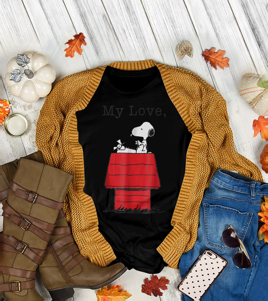Peanuts Snoopy My Love Typewriter on Doghouse T-Shirt