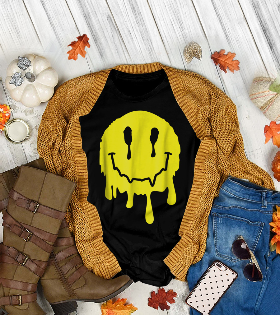 Funny Melting Smiley Face Acid Lsd Mdma T-Shirt