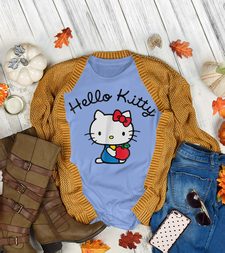 Hello Kitty Retro Sitting with Red Apple T-Shirt