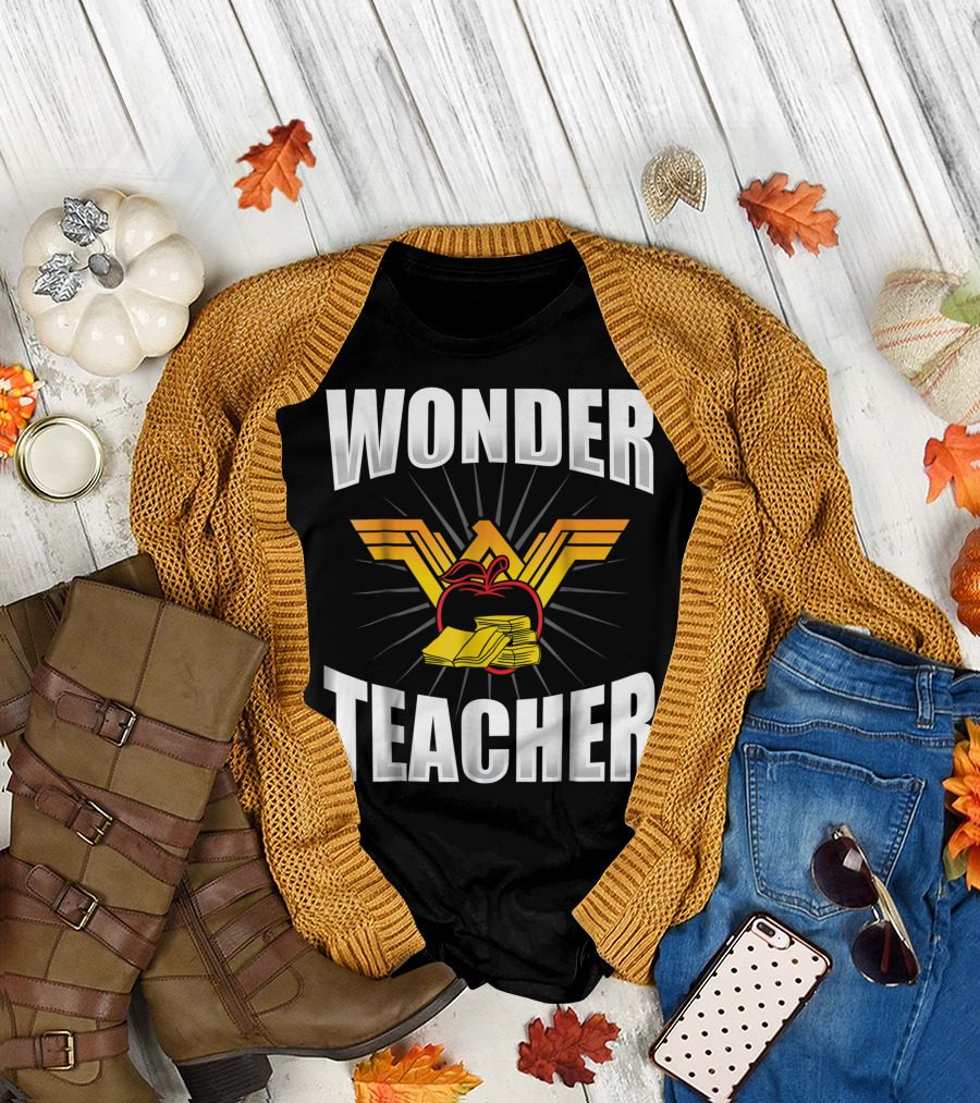Wonder Teacher Funny Teacher Life Apple Books Iconic Symbols T-Shirt