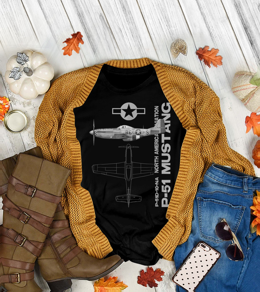 P-51 Mustang North American Aviation WWII Fighter Airplane Old Crow B6-S T-Shirt