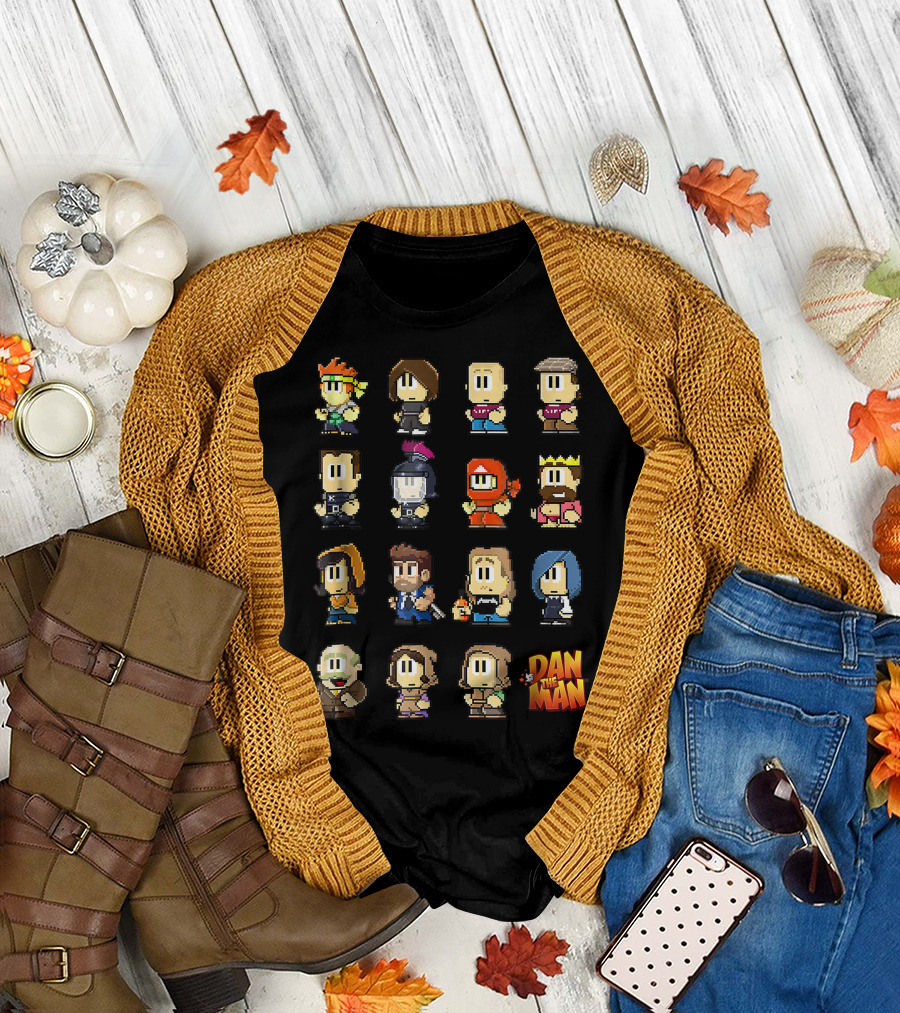 Dan The Man Good Guys Bad Guys Pixel Characters Collection T-Shirt
