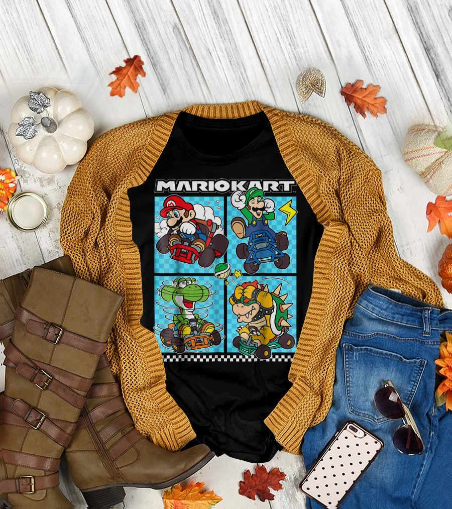 MARIO KART MARIO LUIGI YOSHI BOWSER GROUP ICONIC CHARACTERS RACING ACTION T-Shirt