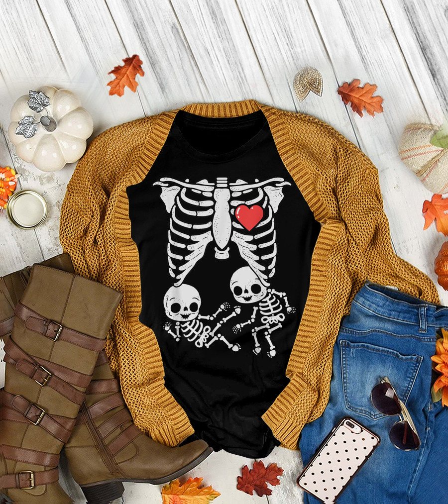 Skeleton Xray Pregnancy Announcement Boy Twins New Heart T-Shirt